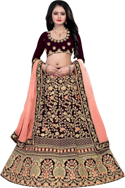 Embroidered Semi Stitched Lehenga Choli Price in India