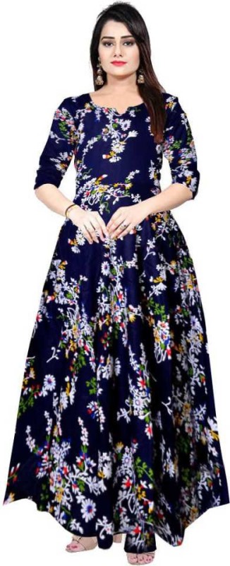 Women Gown Dark Blue Dress Price in India