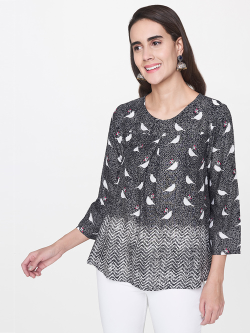 Global Desi Black Printed Top Price in India