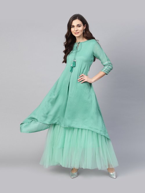 Inddus Sea Green Anarkali Kurti Price in India