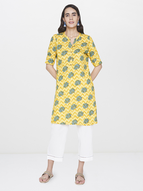 Global Desi Mustard Printed Tunic Price in India