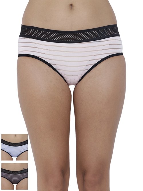 BASIICS by La Intimo Multicolor Striped Hipster Panty ( Pack Of 3 ) Price in India