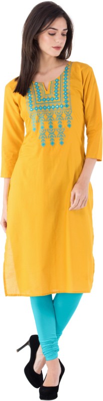 Women Embroidered Cotton Blend Straight Kurta Price in India