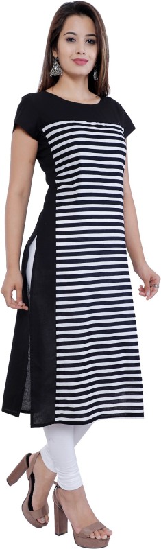 Women Striped Rayon Straight Kurta Price in India