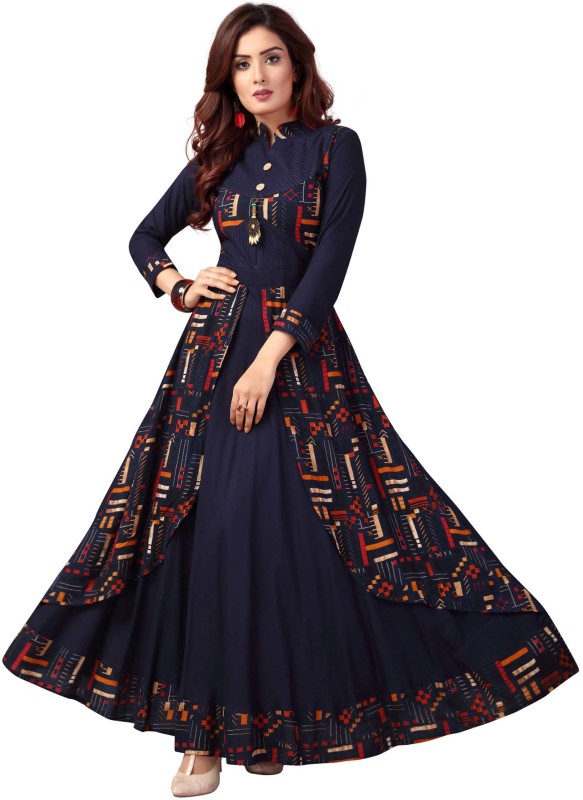 Women Printed Cotton Rayon Blend Anarkali Kurta Price in India