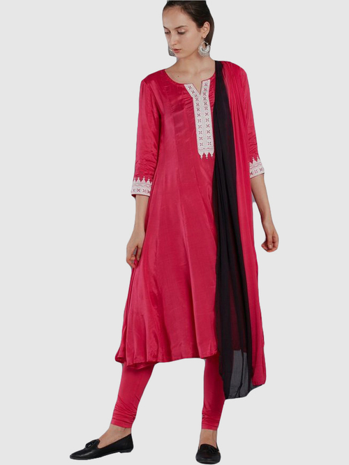 Imara Pink Cotton Kurta Leggings Set With Dupatta Price in India