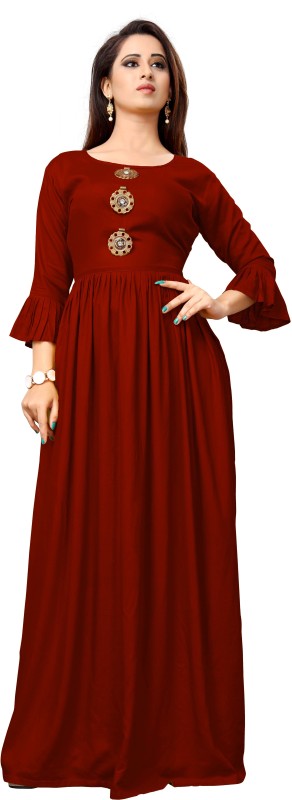 Women Maxi Maroon Dress Price in India