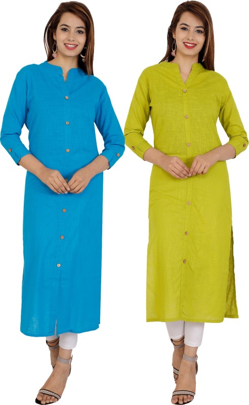 Women Self Design Pure Cotton Frontslit Kurta Price in India