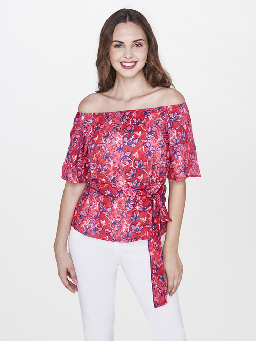 Global Desi Red Printed Top Price in India