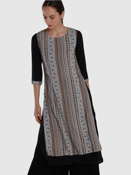 Imara Grey & Black Printed Kurta Palazzo Set Price in India