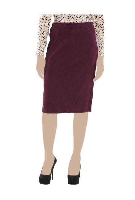 United Colors of Benetton Maroon Striped Knee Length Skirt Price in India