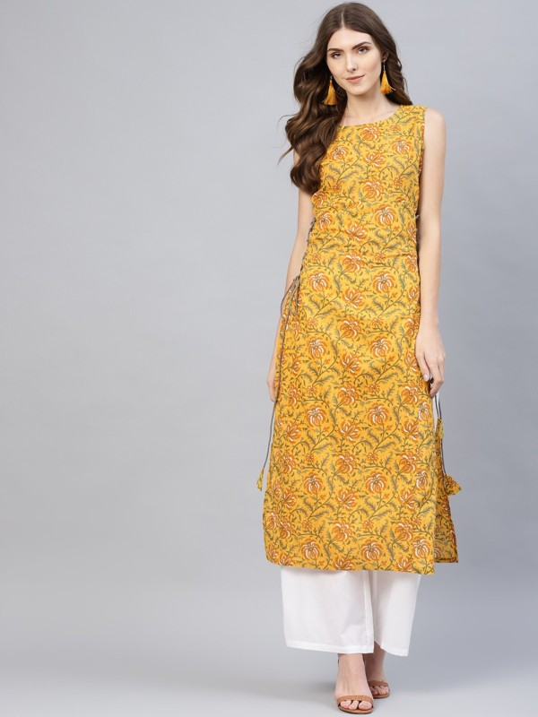 Women Printed Cotton Blend Straight Kurta Price in India