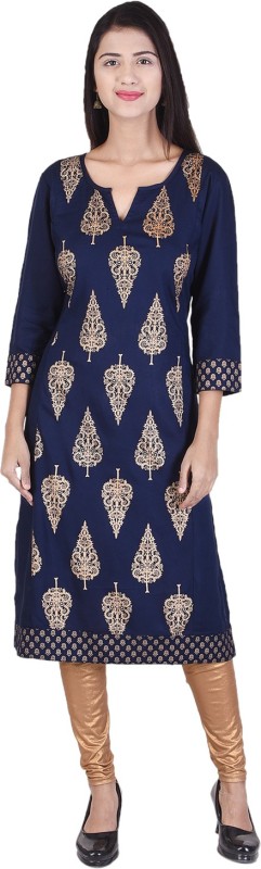 Women Printed Cotton Blend Straight Kurta Price in India