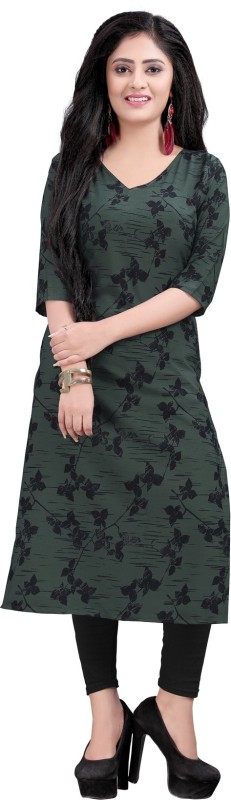 Women Printed Crepe Straight Kurta Price in India