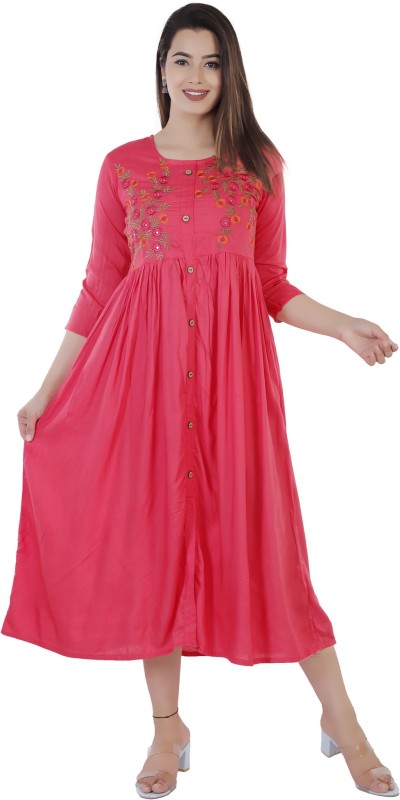 Women Embroidered Rayon Flared Kurta Price in India