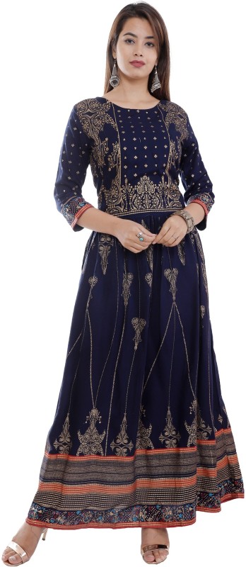 Women Printed Rayon Anarkali Kurta Price in India