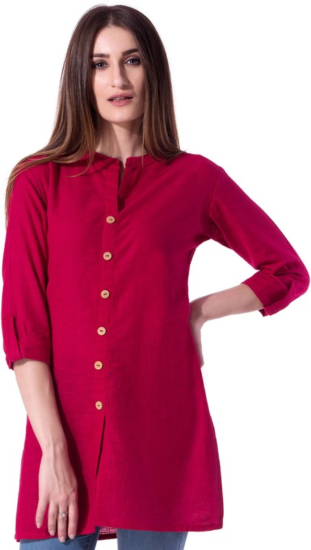 Women Solid Cotton Blend Straight Kurta Price in India