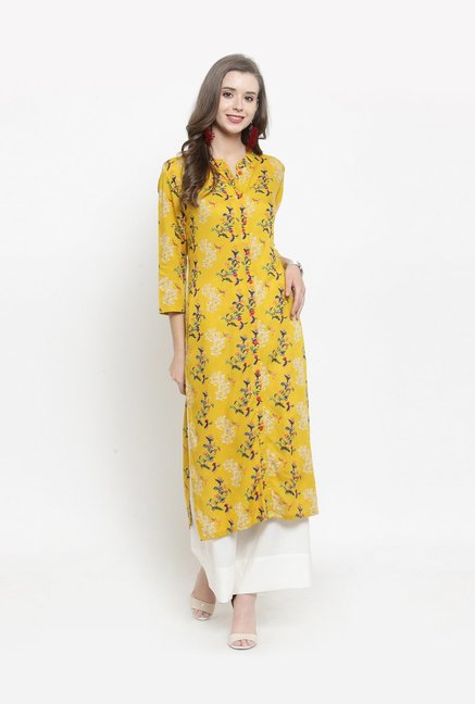 Varanga Mustard & White Floral Print Kurti Palazzo Set Price in India