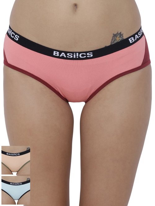 BASIICS by La Intimo Multicolor Cotton Hipster Panty ( Pack Of 3 ) Price in India