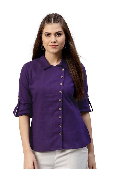 Jaipur Kurti Purple Cotton Shirt Price in India