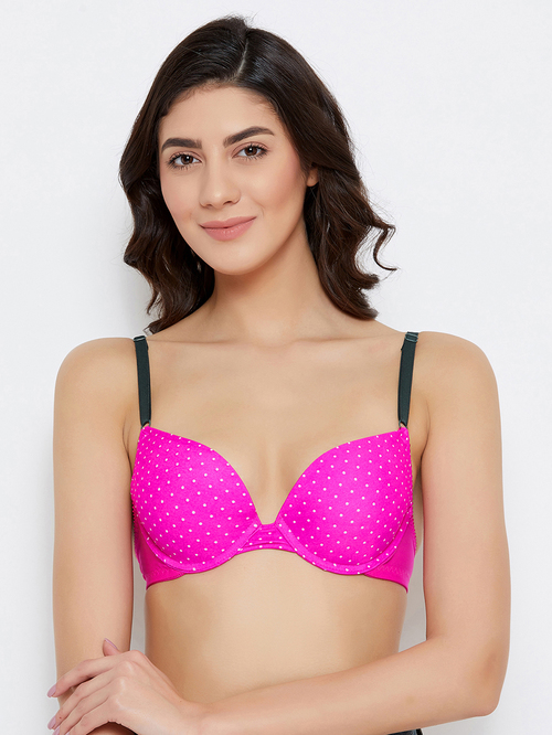 Clovia Pink Under Wired Padded Push-Up Bra Price in India, Full