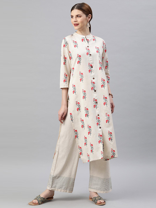 Soch Off-White Floral Printed Straight Kurta Price in India