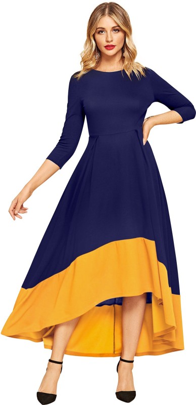 Women A-line Blue, Yellow Dress Price in India