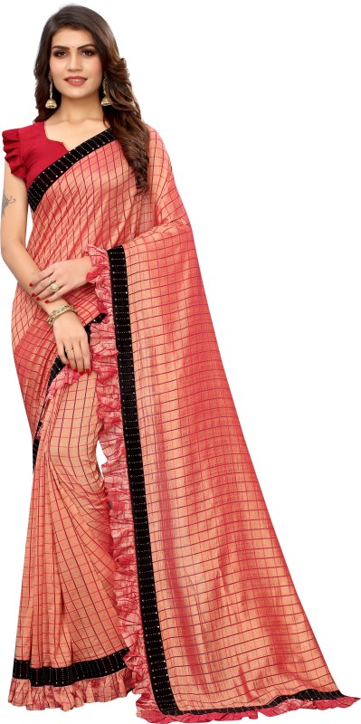 Checkered Fashion Viscose Blend Saree Price in India