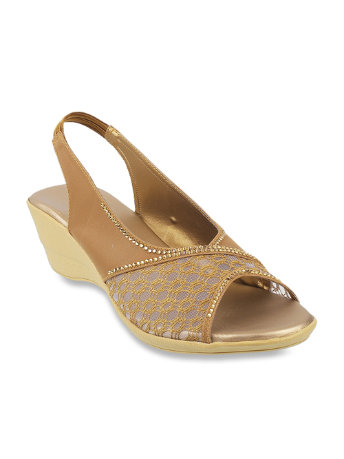 Walkway Antique Gold Sling Back Wedges Price in India