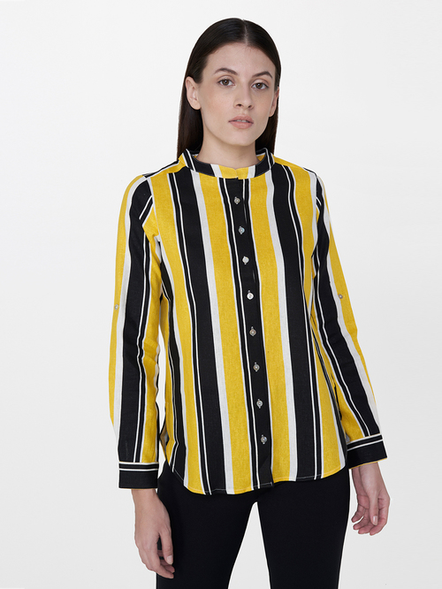 AND Yellow & Black Striped Top Price in India