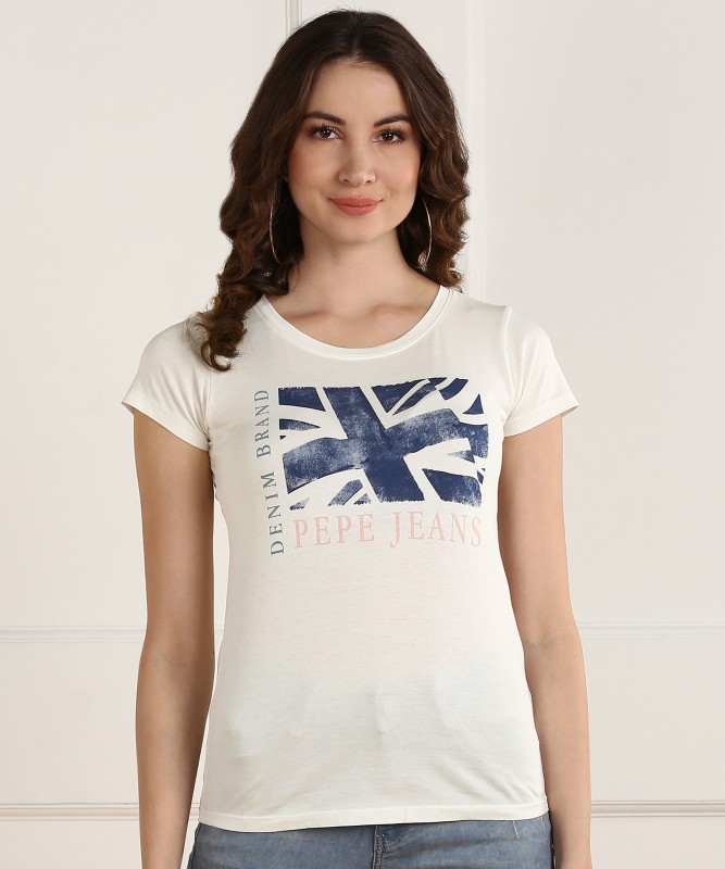 Graphic Print Women Round Neck White T-Shirt Price in India