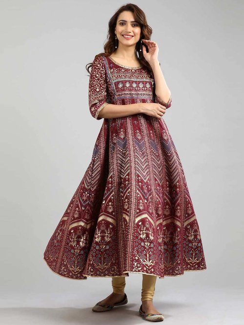 Aurelia Maroon Floral Print A Line Kurti Price in India