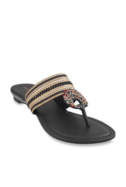 Mochi Black T-Strap Sandals Price in India