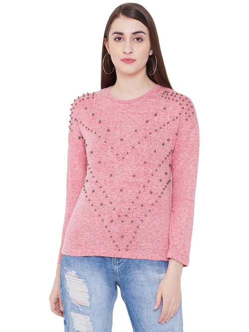 MADAME Peach Embellished Top Price in India