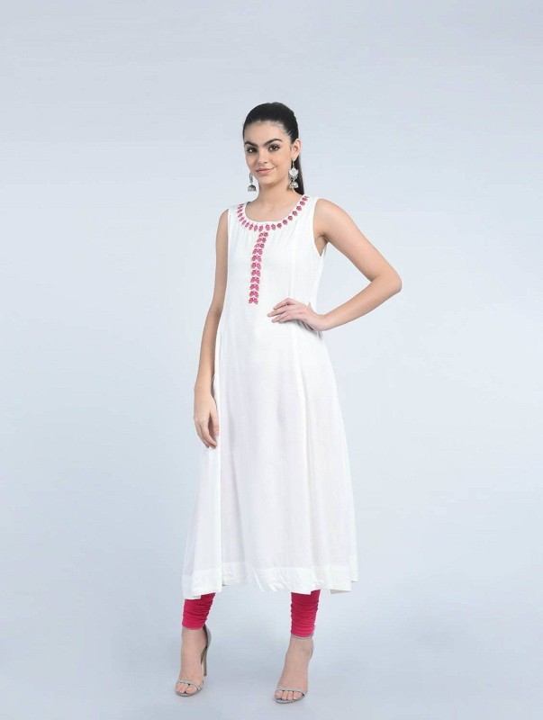 Women Embroidered Rayon A-line Kurta Price in India