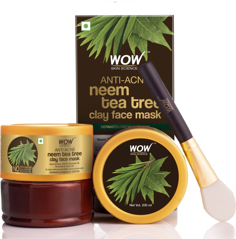 WOW Skin Science Anti-Acne Neem & Tea Tree Clay Face Mask for Refreshing & Refining Acne Prone Skin - No Parabens, Sulphate & Mineral Oil - 200mL Price in India