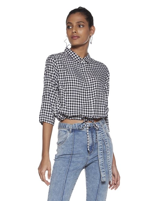 Nuon by Westside Black Checkered Rigg Cropped Shirt Price in India