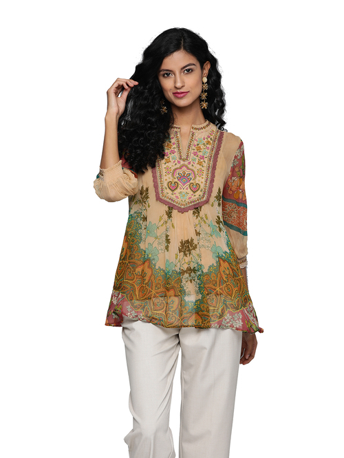 Label Ritu Kumar Beige Printed Top Price in India