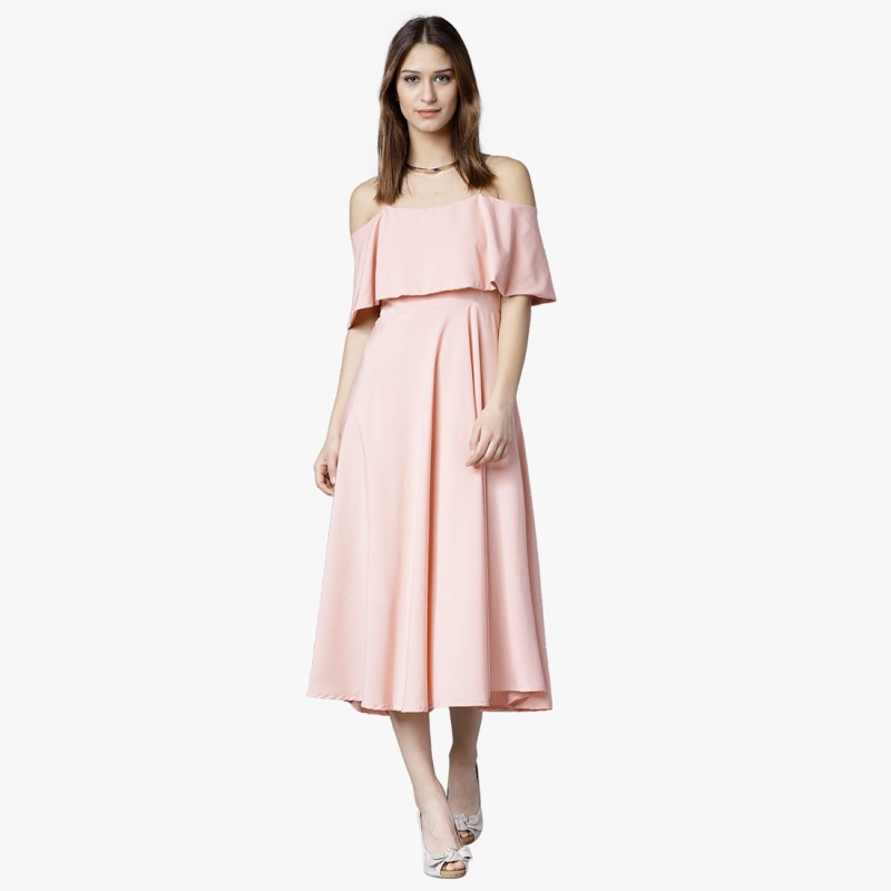 Women Fit and Flare Pink Dress Price in India