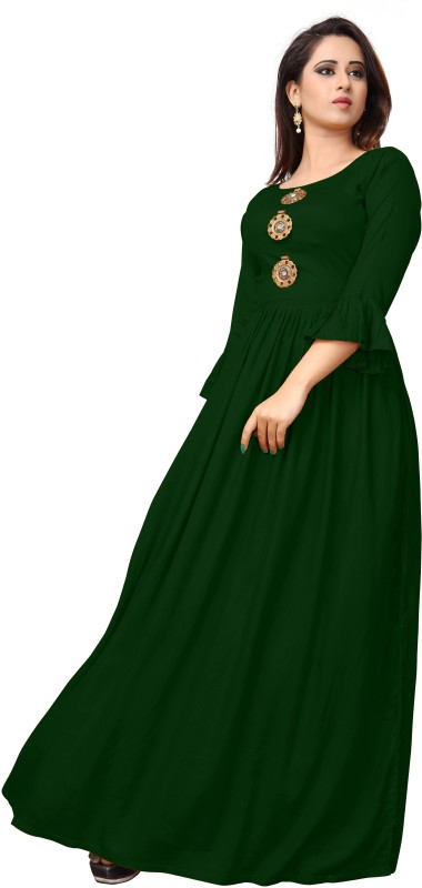 Women Pleated Green Dress Price in India