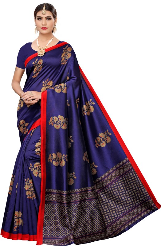 Printed, Geometric Print, Floral Print Kalamkari Poly Silk Saree Price in India