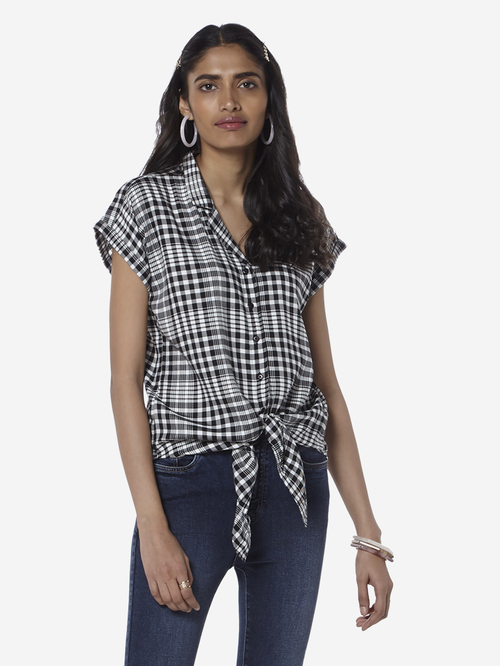 LOV by Westside Black And White Checked Tilda Casual Shirt Price in India