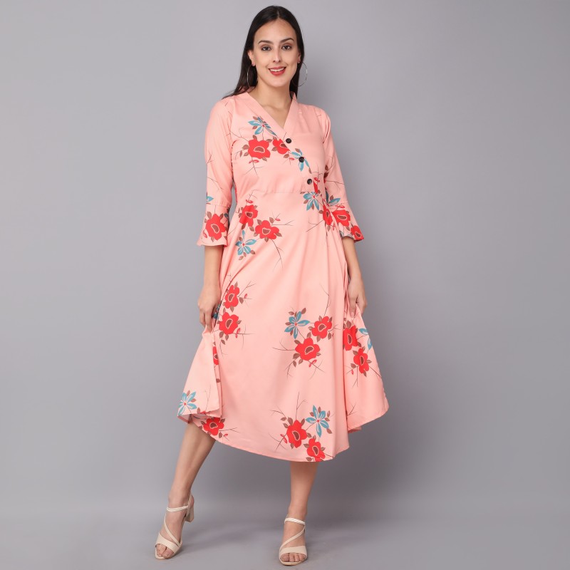 Women Fit and Flare Pink Dress Price in India