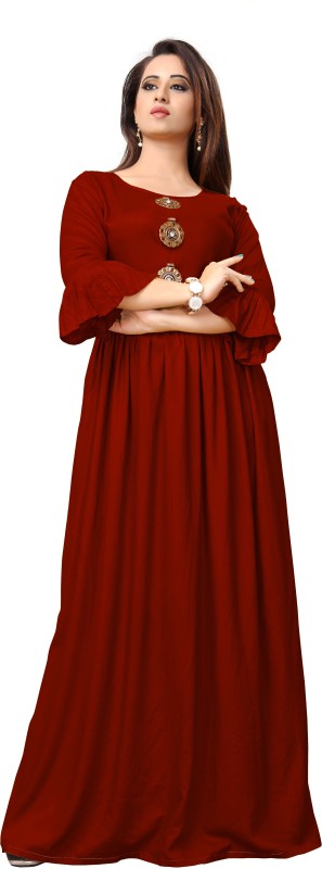 Women Pleated Maroon Dress Price in India