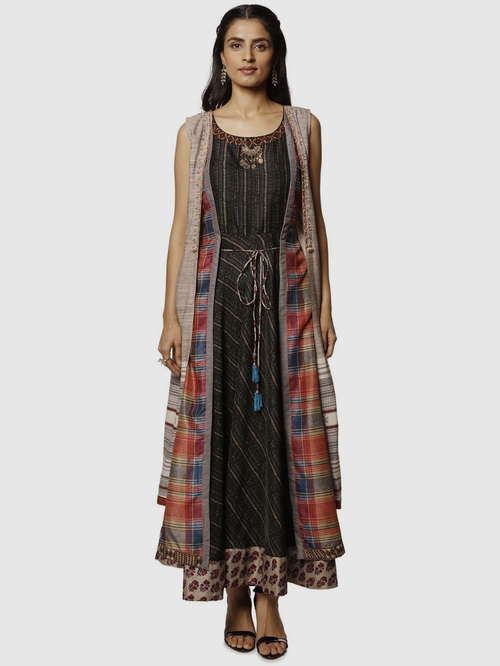 Soch Black Cotton Printed Anarkali Kurta Price in India