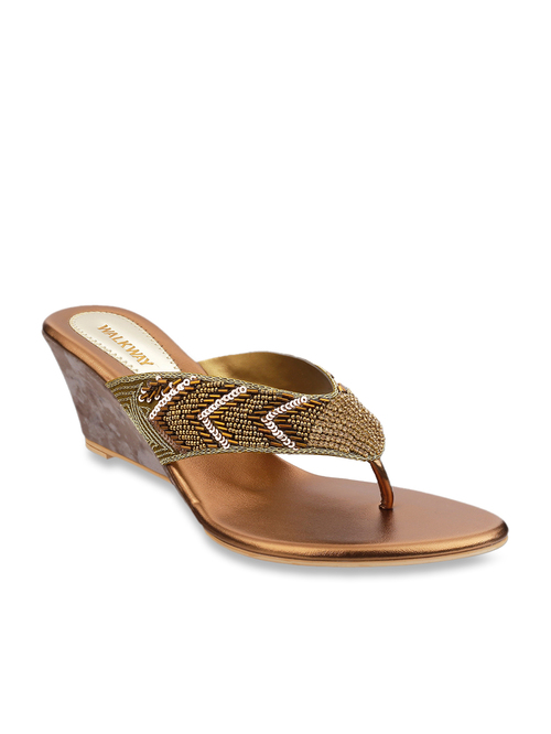 Walkway Antique Gold Thong Wedges Price in India