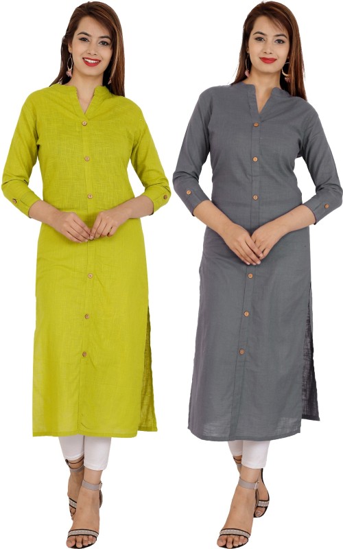 Women Self Design Pure Cotton Frontslit Kurta Price in India