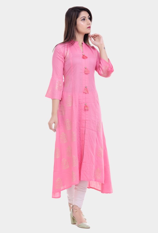 Women Printed Cotton Rayon Blend High Low Kurta Price in India