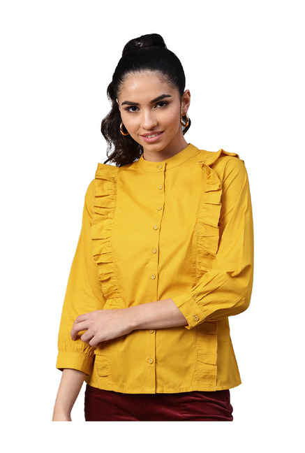 Street 9 Mustard Band Neck Shirt Price in India