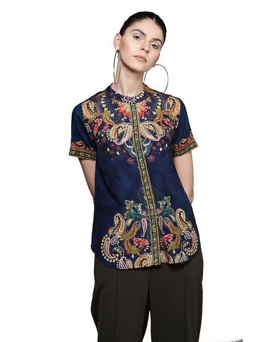 Label Ritu Kumar Navy Printed Shirt Price in India